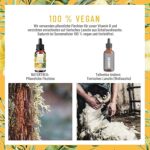 Das Foto zeigt den Vergleich zwischen pflanzlichem Vitamin D3 aus Flechten und tierischem Vitamin D3 aus Lanolin (Schafswolle).