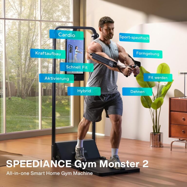 Mann trainiert mit dem Speediance Gym Monster 2 in einem hellen Wohnraum und nutzt das smarte All-in-One Home Gym für funktionelles Krafttraining zuhause.
